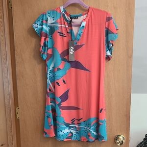 Lily Coral and Teal Floral Midi Dress
